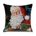 Funda de cojín cuadrada con pintura al óleo de Papá Noel y textura tejida - Estilo Papá Noel Leyendo Twas the Night (YMX68-4)