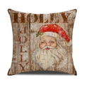 Retro Kerstman kussenhoes van linnen met Holly Jolly print en houtnerf textuur - Kerstman Stijl (YMX37-1)