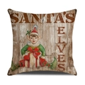 Vintage kerstkussenhoes van linnen met elfenprint en rustieke houtstructuur - Kerstelf Stijl (YMX37-3)