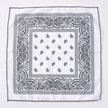 Classic white paisley bandana with black floral patterns and detailed edge stitching - White With Black Paisley (FJ-2) / 49x49cm