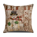 Linnen kerstkussenhoes met retro sneeuwpop en Let It Snow tekst op houten achtergrond - Ymx37-4 / 45*45cm (Alleen kussensloop)