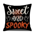 Federa per cuscino di Halloween in lino nero con stampa Sweet and Spooky e fantasmi - Testo Sweet and Spooky Fantasma(YMW55-2)