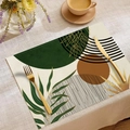 Nordic minimalist abstract linen placemat with dark green semicircles and brown spheres - Dark Green Abstract Style (CDC1-2)