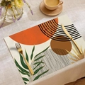 Nordic abstract geometric placemat with warm orange circles and green leaves - Orange Abstract Style (CDC1-3)