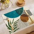 Nordisches Platzset aus Leinen mit blauen und goldenen geometrischen Blattmustern - Cyanblauer Stil (CDC1-5) / 30x45cm