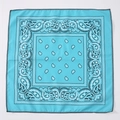 Turquoise paisley bandana with black and white patterns and classic overlock edge - Turquoise Paisley (FJ-9) / 49x49cm