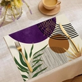 Moderne abstrakte Tischmatte mit violetten und goldenen Blattmustern auf Leinen - Dunkelvioletter Stil (CDC1-8) / 30x45cm