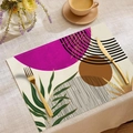 Nordisches Platzset aus Leinen mit abstrakten Geometrien und tropischen Blättern für Deko - Rosenroter Stil (CDC1-9) / 30x45cm