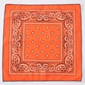 Classic orange paisley polyester bandana with white and black swirl pattern details - Bright Orange Paisley (FJ-17) / 49x49cm