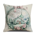Quadratischer Weihnachts-Kissenbezug mit Schneemann und rosa Rosen auf Leinen - Traumhaftes Verschneites Haus Und Rosa Rose Stil (YMX54-1) / 45x45cm (Nur Kissenbezug)