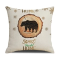 Linen square pillowcase featuring a bear silhouette and Home Sweet Home print - Black Bear Pattern (YMX50-1)