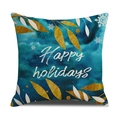 Blue watercolor Christmas pillow cover with golden leaves and Happy Holidays text - Happy Holidays Leaves Style (YMX32-5) / 45x45cm (Pillow Case Only)
