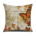 Linen blend throw pillow cover featuring vintage butterfly and autumn maple leaf prints - Vintage Butterfly Maple Leaf Style (YMF34-1) / 45x45cm(Case Only)
