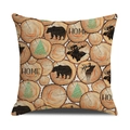 Modern linen pillowcase featuring rustic forest animal silhouettes and wood grain patterns - Forest Wood Rings Pattern (YMX50-3)