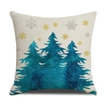 Christmas cushion cover featuring blue watercolor reindeer and trees on beige linen fabric - Watercolor Christmas Tree (YMX32-6) / 45x45cm (Pillow Case Only)