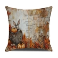 Autumn linen pillowcase featuring rabbit and pumpkin prints with vintage script design - Vintage Rabbit Pumpkin Style (YMF34-2) / 45x45cm(Case Only)