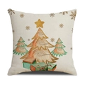 Linen Christmas pillow case featuring three artistic trees and gold snowflakes print - Christmas Tree Pattern (YMX50-4)
