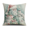 Minzgrüne quadratische Weihnachtskissenhülle mit Vintage-Weihnachtsmann- und Geschenk-Prints - Vintage Weihnachtsmann Und Geschenkeberg Stil (YMX54-4) / 45x45cm (Nur Kissenbezug)
