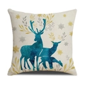 Christmas cushion cover with blue watercolor reindeer and gold snowflakes on linen - Three Elk Silhouettes (YMX32-7) / 45x45cm (Pillow Case Only)