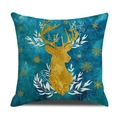 Blue watercolor Christmas pillow cover featuring a gold reindeer silhouette design - Gold Elk Cyan Blue Style (YMX32-8) / 45x45cm (Pillow Case Only)