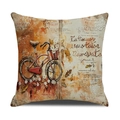 Vintage linen pillowcase featuring a red bicycle and autumn leaves print design - Vintage Bicycle Floral Style (YMF34-4) / 45x45cm(Case Only)