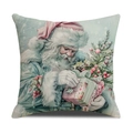 Christmas pillow cover with vintage Santa Claus watercolor painting on linen fabric - Santa Claus Style (YMX55-1) / 18x18inch (Pillow Cover Only)
