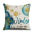 Federa natalizia con renna acquerello blu e fiocchi di neve dorati su tessuto lino - Stile Inverno Blu Profondo (YMX32-1) / 45x45cm (Solo federa)