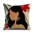 Moderne linnen kussensloop met abstract vrouwenportret en floraal kunstontwerp - Abstract Vrouwen Silhouet Florale Sneeuwvlokken (YMC21-3)