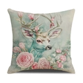 Artistic deer and pink floral print on square linen texture Christmas pillowcase - Floral Reindeer Style (YMX55-3) / 18x18inch (Pillow Cover Only)