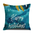 Fodera per cuscino natalizio acquerello blu con scritta Happy Holidays e foglie oro - Buone Feste Cielo Stellato (YMX32-3) / 45x45cm (Solo federa)