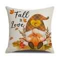 Funda de cojín de otoño con gnomo y calabaza en lino para decoración de hogar - 45*45cm (Solo funda de almohada) / Gnomo con Calabaza (YMF45-2)