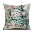 Christmas snowman pillowcase with vintage hand-drawn floral patterns and linen texture - Warm Snowman Style (YMX55-4) / 18x18inch (Pillow Cover Only)