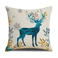 Federa per cuscino renna blu acquerello in lino per decorazioni natalizie casa - Alce Singolo Stile Rami (YMX32-4) / 45x45cm (Solo federa)