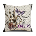 Federa per cuscino Halloween in lino con mano di scheletro, pipistrello e scacchi - Mano di Scheletro Pipistrello e Fiore(YMW55-1)