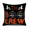 Fodera per cuscino Halloween con design The Boo Crew su tessuto di lino nero - Silhouette di Strega Zucca(YMW55-3)