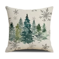 Christmas linen pillow cover featuring watercolor green trees and grey snowflakes on beige - Forest & Snowflakes (YMX62-1)