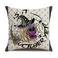 Federa per cuscino Halloween in lino con teschio viola, cappello da strega e testo - Cappello da Mago Teschio Ragnatela(YMW55-4)