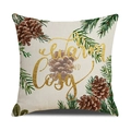 Linen Christmas pillow cover with pine cones and golden 'Warm and Cosy' text design - Pine Cone Warm and Cozy (YMX62-2)