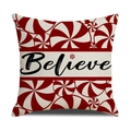 Red Christmas pillow cover with white peppermint patterns and Believe text - Red White Peppermint Believe Print(YMX76-2)