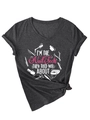 Detail of V-neck dark grey t-shirt featuring I'm The Nail Tech graphic with pink tools - S / Heather Grey (White Graphic)