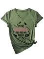 Detail of army green heather V-neck T-shirt with I'M THE Nail Tech slogan and knot tie - S / Olive Green (Black Graphic)