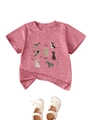 T-shirt rose pour fille avec motifs de chiens mignons et chaussures en dentelle blanche - 90cm / Pêche