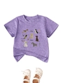 Gros plan d'un t-shirt violet pour enfants avec imprimé chien mignon et texture douce - 90cm / Violet