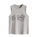 Detail of grey Be Salty Stay Lit knit tank top with loose fit and crew neck design - S / Light Gray (Black Font)