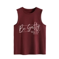 Detail of burgundy Be Salty Stay Lit graphic print on a soft cotton sleeveless vest top - S / Wine Red (White Font)