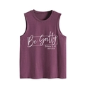 Detail of Be Salty Stay Lit graphic print on maroon sleeveless cotton tank top for women - Purplish Red (White Font)