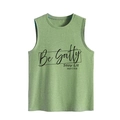 Detail of green Be Salty Stay Lit tank top with religious text and premium stitching - Olive Green (Black Font)