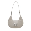 Elegante bolso hobo plisado en blanco roto con lazo plateado y correa de cadena - Blanco