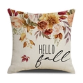 Herbst-Kissenbezug aus Leinen mit HELLO fall Schriftzug und buntem Blumenmuster - 45x45 cm / Hello Fall Blumenstil (YMF44-1)