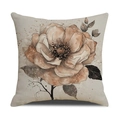 Linen autumn pumpkin pillowcase with vintage floral watercolor print for sofa decor - Watercolor Floral Style (YMF37-1) / 45x45cm